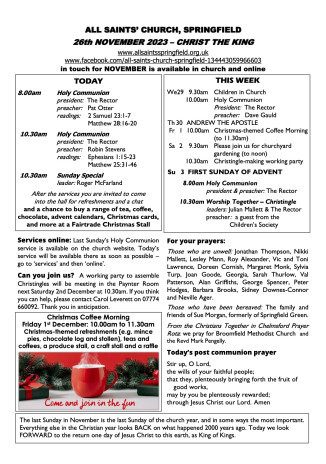 Cover of Weekly Sheet for 26th November