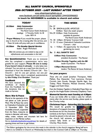 Cover of Weekly Sheet for 26th October