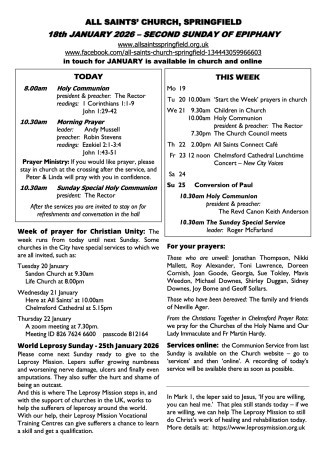 Cover of Weekly Sheet for 18th January