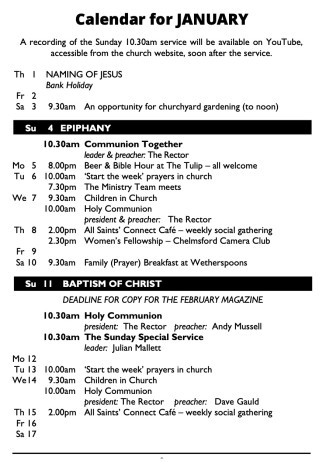 Cover of Calendar for January 2026