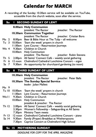 Cover of Calendar for March 2026