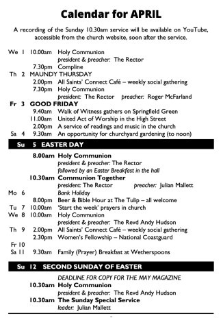 Cover of Calendar for April 2026