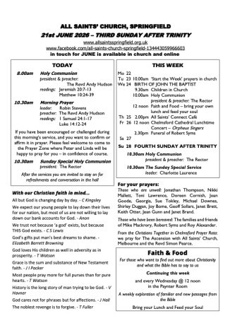 Cover of Weekly Sheet for 21st June