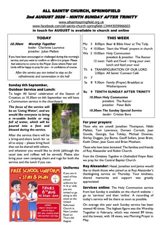 Cover of Weekly Sheet for 2nd August