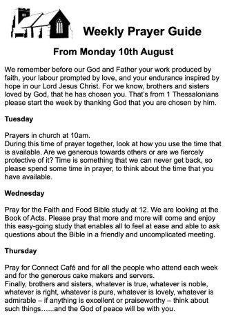 Cover of Weekly Prayer Guide for 10th August