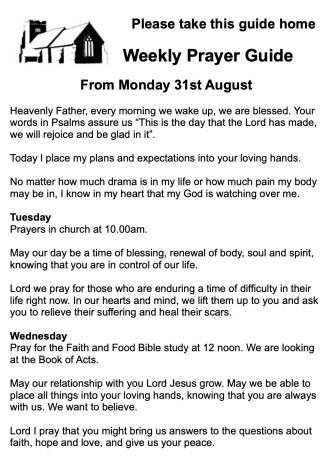 Cover of Weekly Prayer Guide for 31st August
