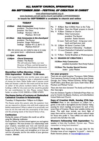 Cover of Weekly Sheet for 6th September