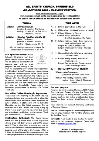 Cover of Weekly Sheet for 4 October