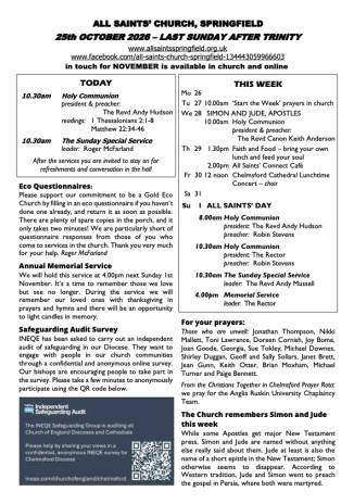 Cover of Weekly Sheet for 25 October